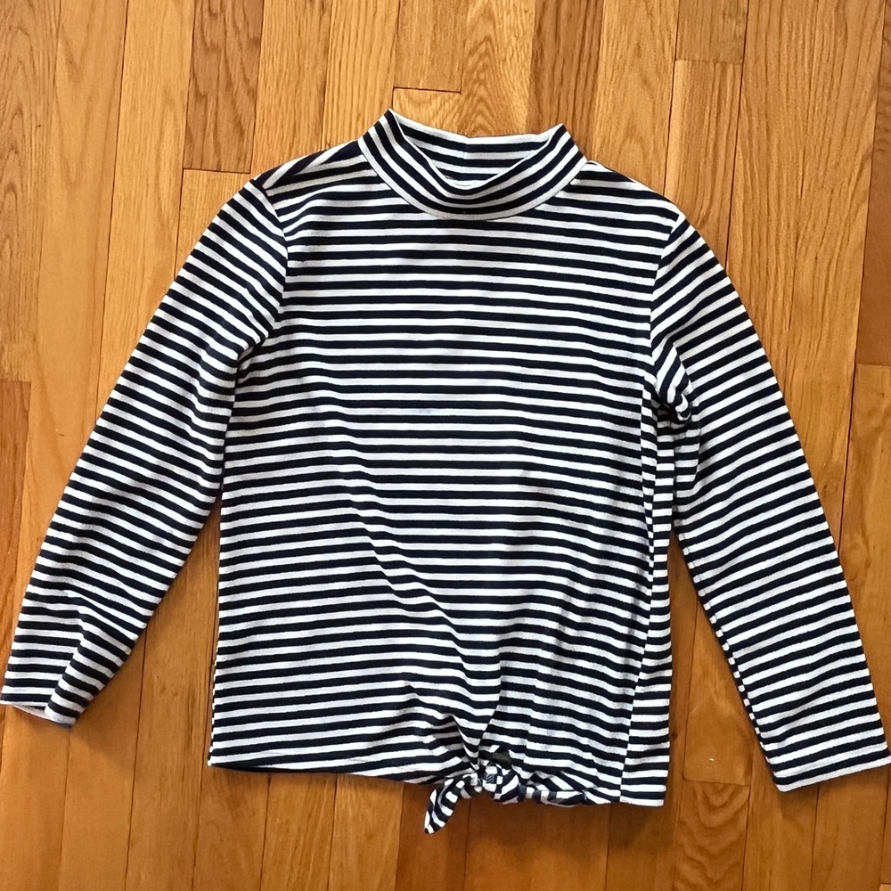 Old Navy Navy White Striped Long Sleeve Velour Mock Neck Tie Front Girls Large